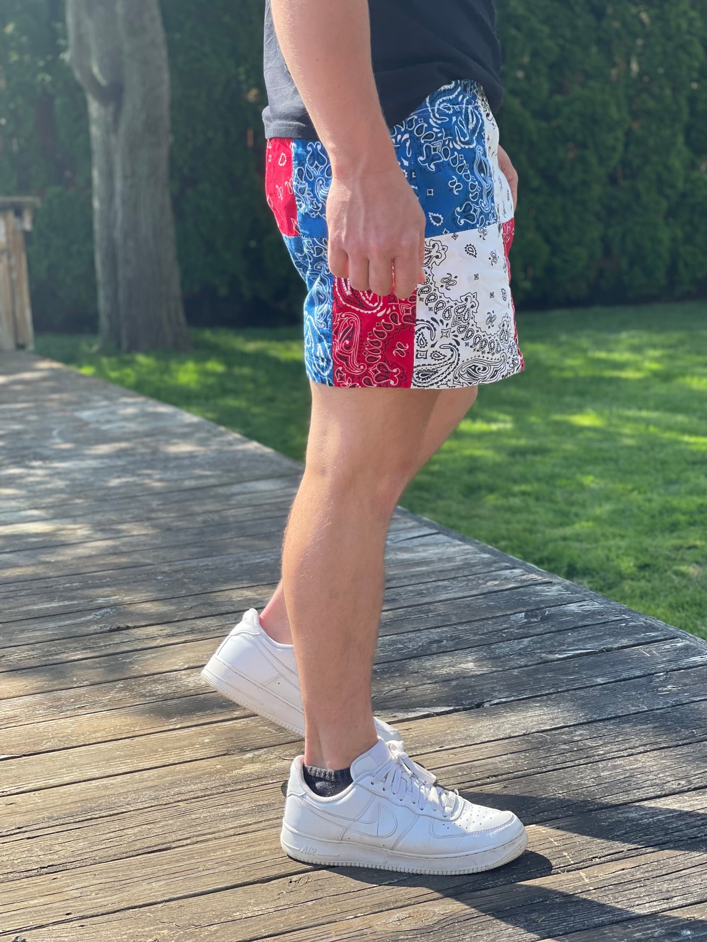 Red white & blue bandana shorts