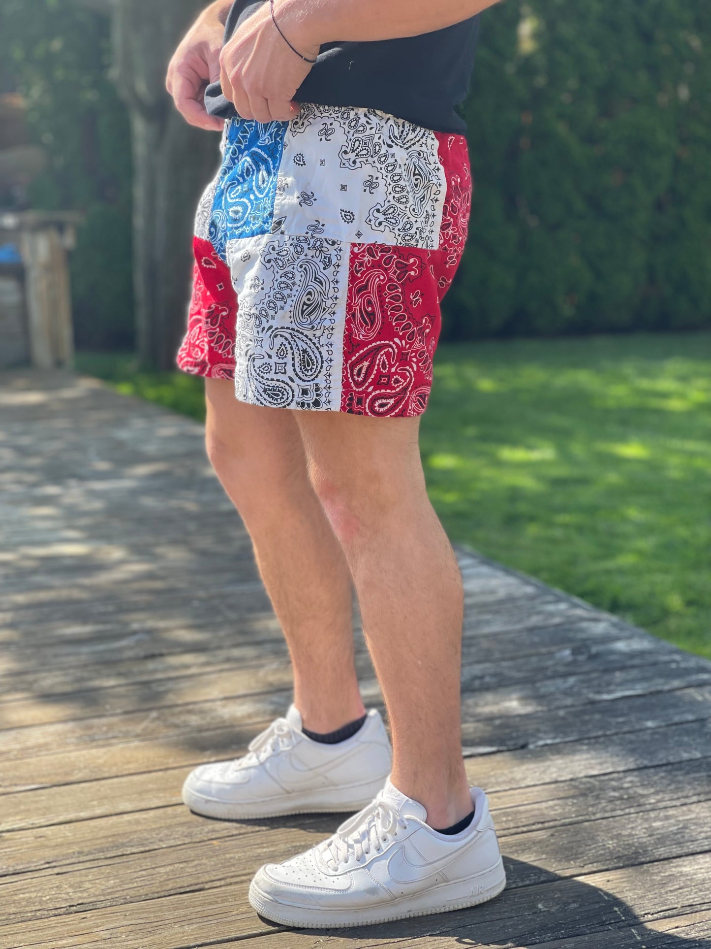 Red white & blue bandana shorts